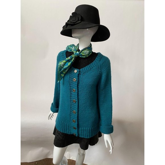 Teal Cardigan Sweater Sz Med - Picture 11 of 14